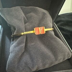 Vintage Red Jasper Gold Tone Cuff Bracelet